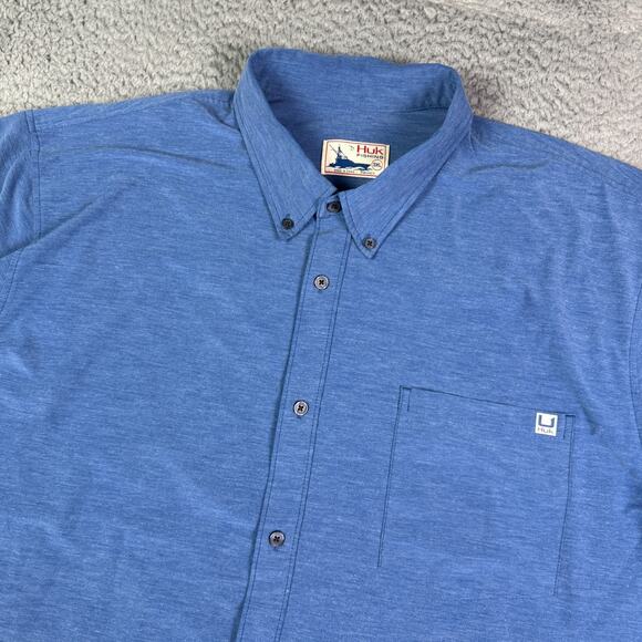 Huk Kona Shirt Mens 3XL Blue Fishing Performance Stretch Button Down Solid - Picture 1 of 9